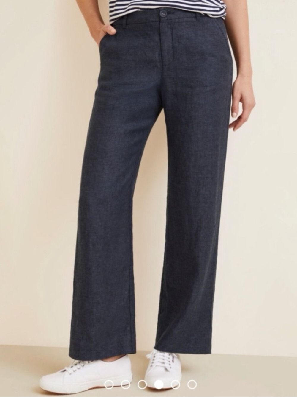 Garnet Hill Navy Linen Wide Leg Trousers Size 18
